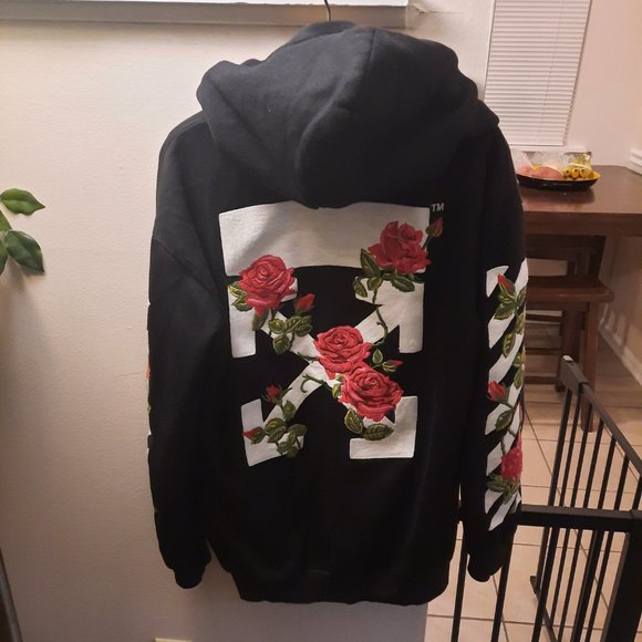 Off White Sweaters | Off White Rose Embroidered Zip Up Hoodie | Color: Black/White | Size: Xxs | Booscloset23's Closet